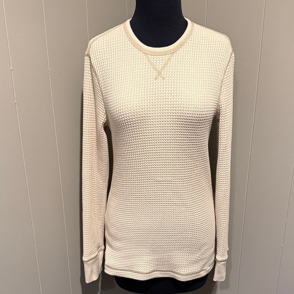 UpWest Women XS Cream Waffle Knit Long Sleeve Fitted Tee